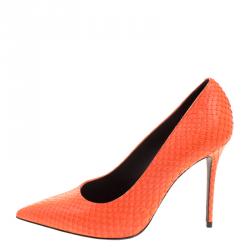 Pre Owned Celine Orange Python Pointed Pumps Size 38