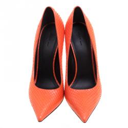 Pre Owned Celine Orange Python Pointed Pumps Size 38