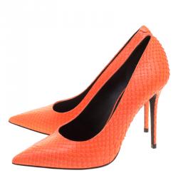 Pre Owned Celine Orange Python Pointed Pumps Size 38