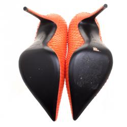 Pre Owned Celine Orange Python Pointed Pumps Size 38