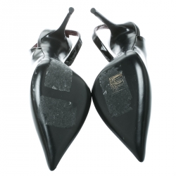 Pre Owned Celine Black Leather D'orsay Pointed Toe Slingback Sandals Size 37.5