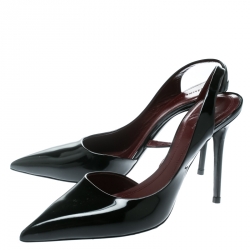 Pre Owned Celine Black Leather D'orsay Pointed Toe Slingback Sandals Size 37.5