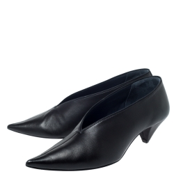 Pre Owned Celine Black Leather V Neck Pointed Toe Pumps Size 37