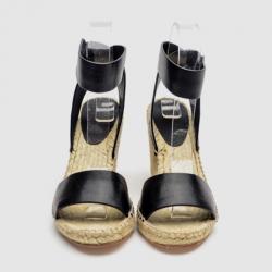 Celine Black Leather Espadrilles Wedge Sandals Size 37
