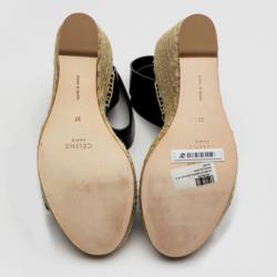 Celine Black Leather Espadrilles Wedge Sandals Size 37