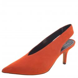 Pre Owned Celine Tangerine Orange Suede V Neck Slingback Sandals Size 39