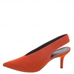 Pre Owned Celine Tangerine Orange Suede V Neck Slingback Sandals Size 39