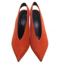 Pre Owned Celine Tangerine Orange Suede V Neck Slingback Sandals Size 39