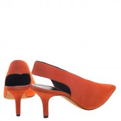 Pre Owned Celine Tangerine Orange Suede V Neck Slingback Sandals Size 39