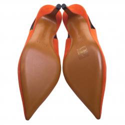 Pre Owned Celine Tangerine Orange Suede V Neck Slingback Sandals Size 39