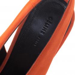Pre Owned Celine Tangerine Orange Suede V Neck Slingback Sandals Size 39