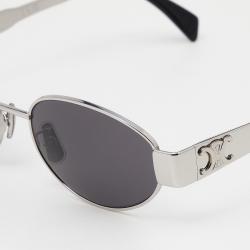 Pre Owned Celine Silver Tone/Grey CL40235U Triomphe Oval Sunglasses