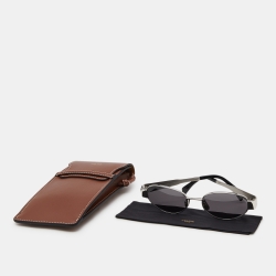 Pre Owned Celine Silver Tone/Grey CL40235U Triomphe Oval Sunglasses