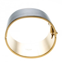 Pre Owned Céline Black Leather Gold Tone Wide Cuff Bracelet