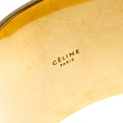 Pre Owned Céline Black Leather Gold Tone Wide Cuff Bracelet
