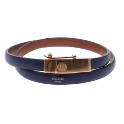 Celine Phoebe Philo Blue Leather Gold Tone Wrap Bracelet M