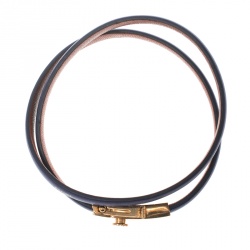 Celine Phoebe Philo Blue Leather Gold Tone Wrap Bracelet M