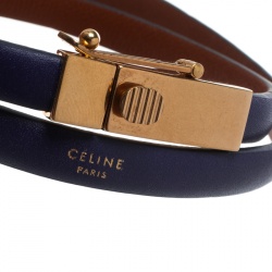 Celine Phoebe Philo Blue Leather Gold Tone Wrap Bracelet M