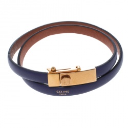 Celine Phoebe Philo Blue Leather Gold Tone Wrap Bracelet M