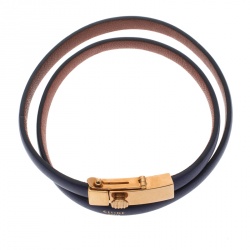 Celine Phoebe Philo Blue Leather Gold Tone Wrap Bracelet M
