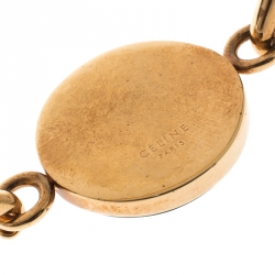 Celine Green Stone Coin Gold Tone Bracelet M