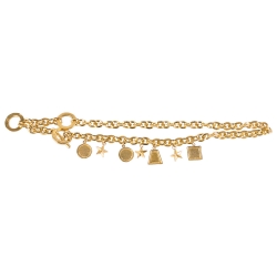 Pre Owned Celine Enamel Gold Tone Charm Chain Link Toggle Belt