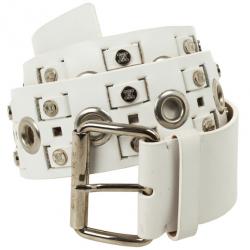 Pre Owned Celine White Leather Logo Studded Belt 89 CM