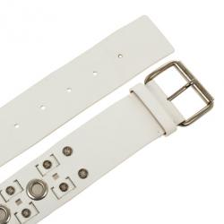 Pre Owned Celine White Leather Logo Studded Belt 89 CM