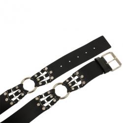 Pre Owned Celine Black Leather Logo Studded Belt 93.5 CM