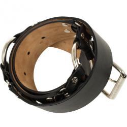 Pre Owned Celine Black Leather Logo Studded Belt 93.5 CM