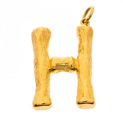 Celine Alphabet 'H' Textured Gold Tone Pendant