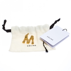 Pre Owned Celine Alphabet 'M' Textured Gold Tone Pendant