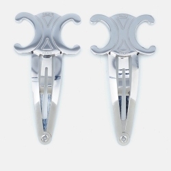 Celine Silver Tone Set of 2 Snap Hair Clips