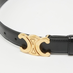 Pre Owned Celine Black Leather Macadam Buckle Belt 75CM