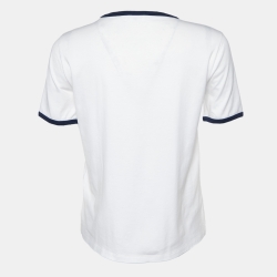 Pre Owned Celine White Logo Print Cotton Crew Neck T-Shirt M 