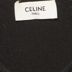 Celine Black Logo Intarsia Rib Knit Halter Neck Crop Top S