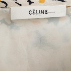 Pre Owned Celine Multicolor Floral Printed Silk Contrast Pocket Detail Top M