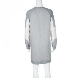 Pre Owned Celine Grey Knit Contrast Fleece Panel Detail Crew Neck Sweatshirt Dress M