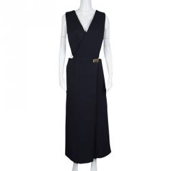 Celine Navy Blue Wool Blend Wrap Front Jumpsuit S