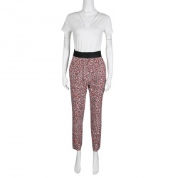 Pre Owned Celine Multicolor Dotted Textured Stretch Silk Pants S