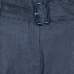 Pre Owned Celine Blue Linen High Waist Belted Flared Culottes L