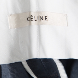 Pre Owned Celine Blue Linen High Waist Belted Flared Culottes L