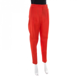 Pre Owned Celine Red Silk and Wool High Waist Tapered Trousers M