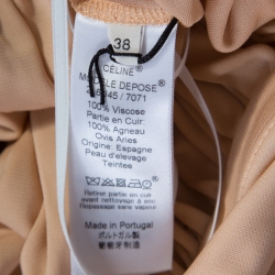 Pre Owned Celine Peach Stretch Knit Tie Up Detail Gathered Empire Maxi Dress M