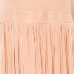 Pre Owned Celine Peach Stretch Knit Tie Up Detail Gathered Empire Maxi Dress M
