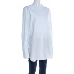 Pre Owned Celine Light Blue Cotton Band Collar Oversized Masculine Tuxedo Shirt M