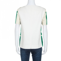 Pre Owned Celine Color Block Silk Patched Detail Short Sleeve Top M