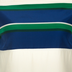 Pre Owned Celine Color Block Silk Patched Detail Short Sleeve Top M