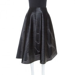 Celine Black Ribbon Striped Satin and Sheer Flared Midi Skirt S
