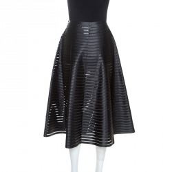 Celine Black Ribbon Striped Satin and Sheer Flared Midi Skirt S